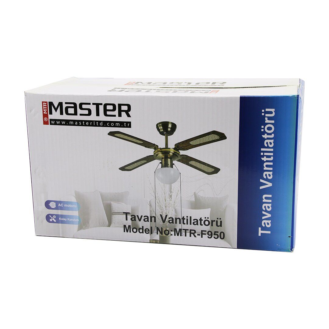 MASTER MTR-F950 (BRONZ METAL GÖVDE & KAHVE AHŞAP 4-KANAT) (2İN1=TAVAN VANTİLATÖR & AVİZE LAMBA) (42'') (MOTOR-55W) (LED-45W)*1