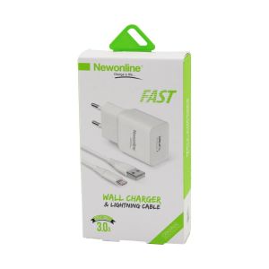NEWONLİNE WALL CHARGER NW-USBTOIPH-SET ( USB & IPHONE ) EV BAŞLIK & KABLO SET ( HIZLI ) ( 3.0A )*100