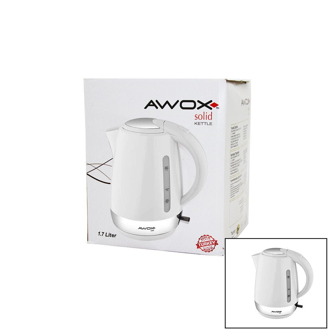 AWOX (BEYAZ) (SOLİD) KETTLE SU ISITICI (1.7LT) (2000W) (SU GÖSTERGE) (360° GÖVDE=KROM KAPLI TABAN) (GİZLİ REZİSTANS)*12