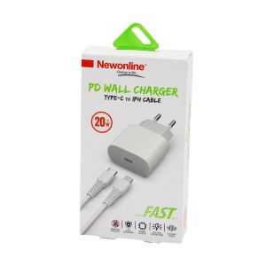 NEWONLİNE PD WALL NW-IPHTOC-SET ( TYPE-C & IPHONE ) EV BAŞLIK & KABLO SET ( HIZLI ) ( 20W )*100