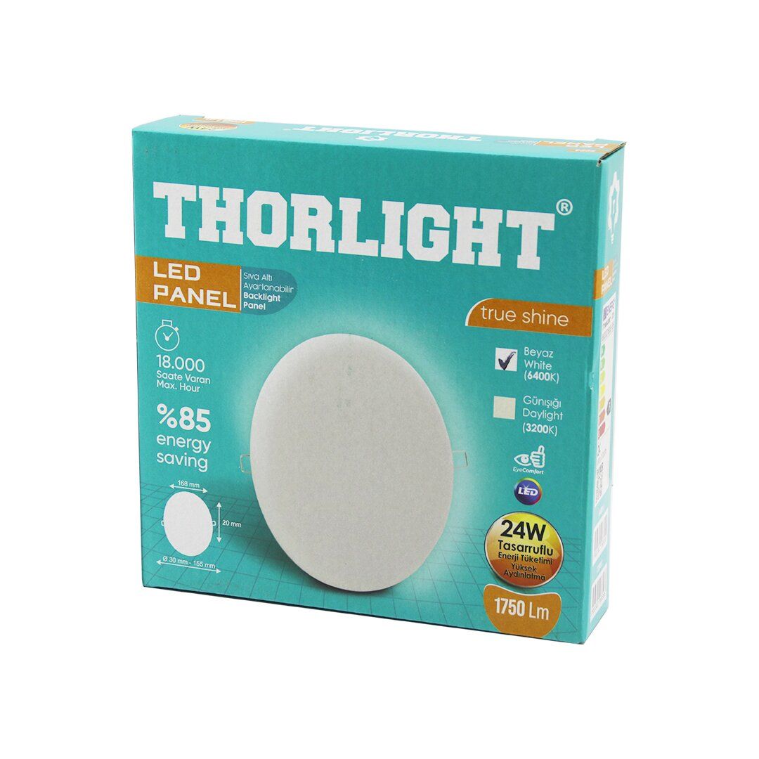 THORLIGHT S-224 (24W) (16.8CM) (BEYAZ) LED PANEL (SIVA ALTI AYARLI MANDALLI) (6400K & 1750LM & 18000 SAAT & 2835 SMD)*20