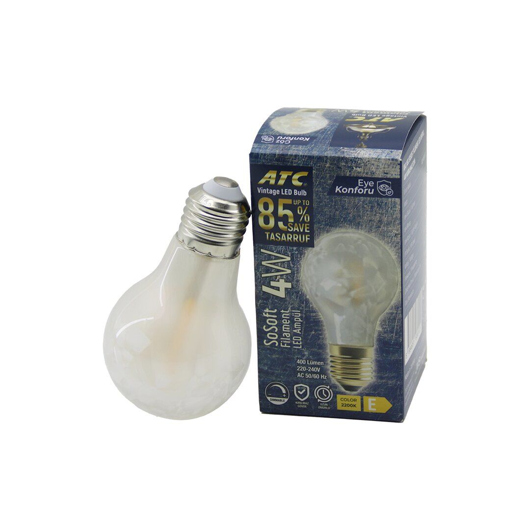 ATC-A60-SS VİNTAGE SOSOFT FİLAMENT (4W) LED AMPUL LAMBA (E27) (KIRILMAZ PLASTİK CAM) (400 LÜMEN) (2200K) (25.000 SAAT)*80