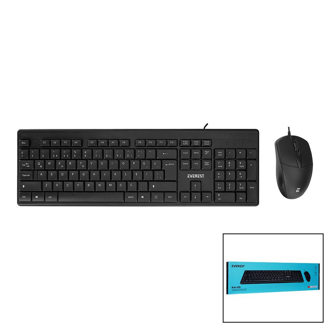 EVEREST KM-515 ( USB KABLOLU ) KLAVYE & MOUSE ( SET ) ( Q KLAVYE )*20