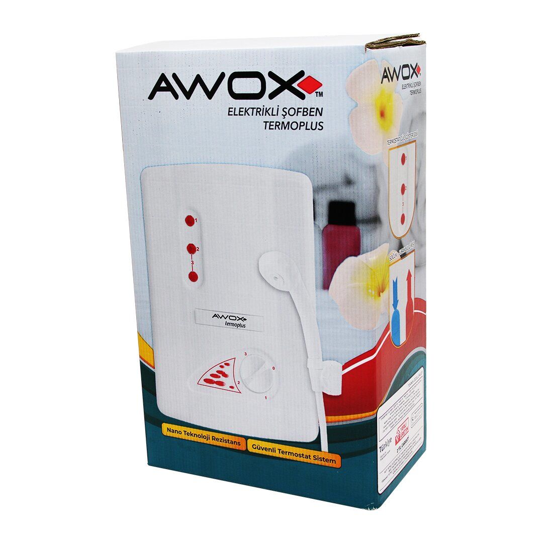 AWOX TERMOPLUS ELEKTRİKLİ ŞOFBEN ( 3 KADEME GÜÇ: 3200--4400--( 7500W ) ( 7 EMNİYETLİ ) ( DK/3LT AKIŞ HIZI )*4