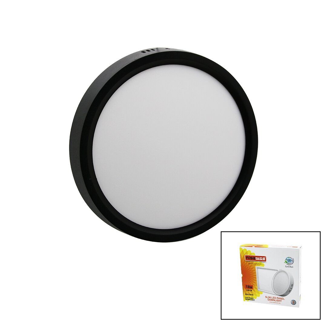 NİSALUCE EPL-18SÜ EPL-018YSU (18W) (SİYAH METAL KASA) (SIVA ÜSTÜ) (YUVARLAK) LED SLİM PANEL (20.5CM)(1260LM)(BEYAZ)(30.000 SAAT)*20