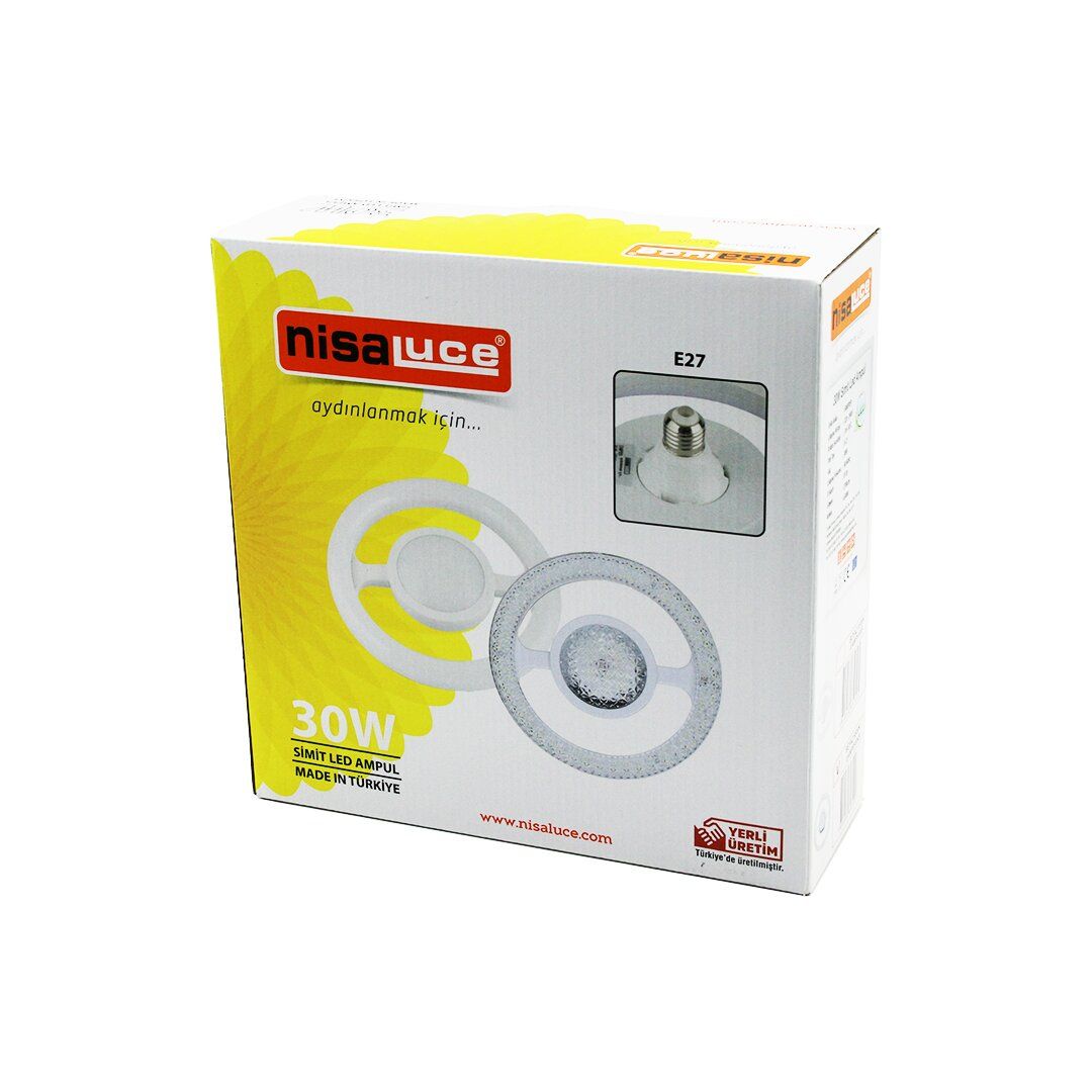 NİSALUCE EAMP-059/KB ( MİKA KRİSTAL PLASTİK CAM ) ( SİMİT MODEL ) LED AMPUL ( 30W ) ( E27 ) ( BEYAZ=6500K ) ( 2700 LUMEN )*24