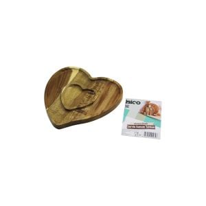 İBİCO İ22-274 ( AKASYA ) ( KALP MODEL ) ( 2 BÖLMELİ=1+1 ) AHŞAP BAMBU SERVİS SUNUM TEPSİ & TAHTASI ( 20.5 X 19.5 X 1.4CM )*50