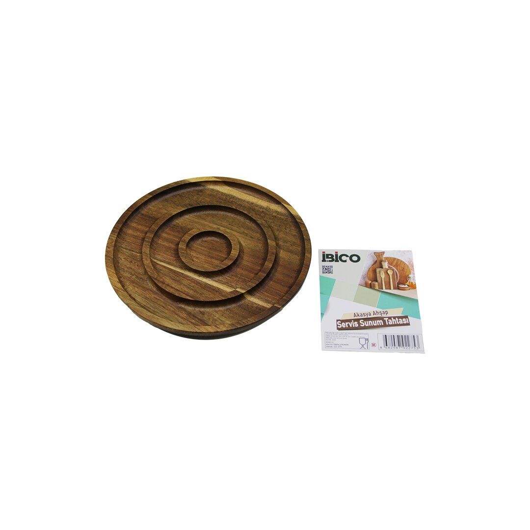 İBİCO İ22-275 ( AKASYA ) ( YUVARLAK ) ( 2 BÖLMELİ=1+1 ) AHŞAP SERVİS SUNUM TEPSİ & TAHTASI ( 20 X 1.4CM )*50