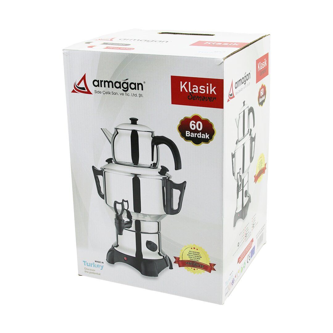 ARMAĞAN AKS-1004 (KLASİK ÇAY SETİ=DEMLİK & SU KAZANI) ELEKTRİKLİ SEMAVER (60 BARDAK) (6LT & TEK MUSLUK) (1500W) (GİZLİ REZİSTANS)*4