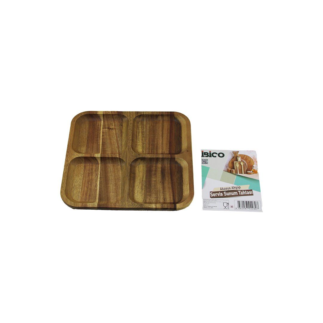 İBİCO İ22-280 ( AKASYA ) ( KARE ) ( 4 BÖLMELİ ) AHŞAP SERVİS SUNUM TEPSİ & TAHTASI ( 20 X 1.4CM )*50