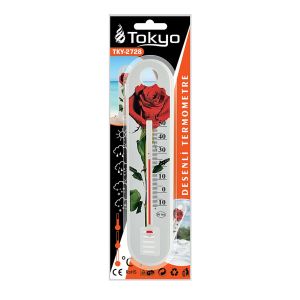 TOKYO TKY-2728 ( PLASTİK= 5 X 19CM ) ( ÇİÇEK DESENLİ ) DERECE & ODA TERMOMETRESİ ( -10 & +50℃ ÖLÇER )*50X6