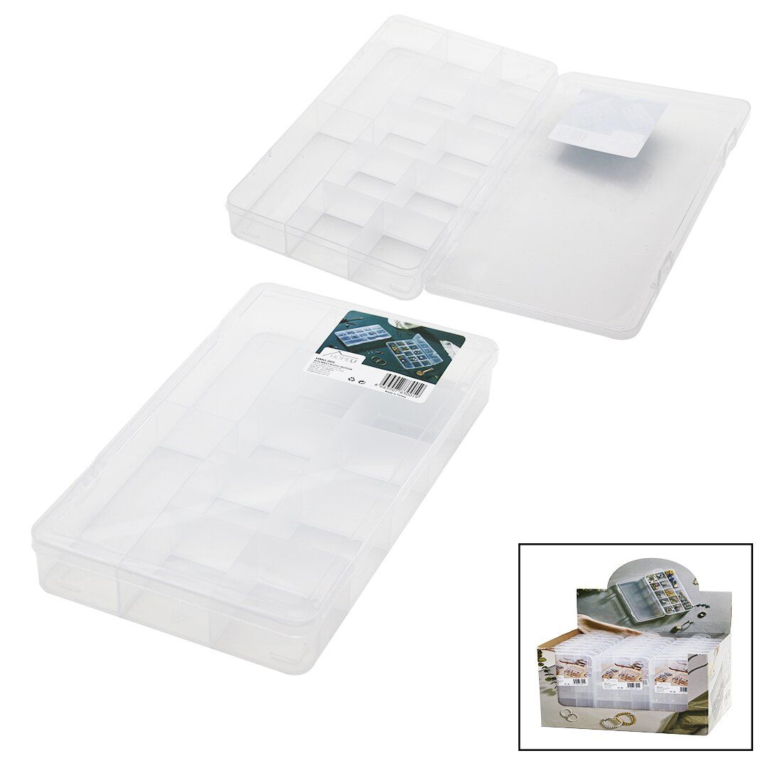 HOMEU HMU-005 ( BÜYÜK=15X26CM ) ( 10+2 BÖLMELİ & ŞEFFAF ) PLASTİK KUTU ( TAKI ORGANİZERİ & ÇOK AMAÇLI )*24=K