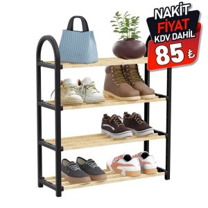 İBİCO K13-600 (4 KATLI) AHŞAP AYAKKABILIK (8 AYAKKABILIK) (64X50X18CM) (ÇOK AMAÇLI RAF) (PORTATİF & VİDASIZ KOLAY MONTAJ)*12