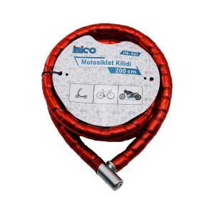 İBİCO İ18-061 ( TÜP ANAHTARLI ) ( METAL KAFA ) ( ÇELİK ) MOTOR & BİSİKLET KİLİT (SİLİNDİRİK SPİRAL KİLİT) (KIRMIZI KILIF) (22MM X 200CM)*24