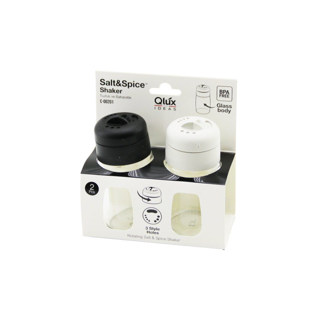 QLUX C-00201 ( 2 PCS ) ( CAM ) TUZLUK & BAHARATLIK SET ( PLASTİK KAPAK= 3 SİTİL DÖKÜM )*24=K