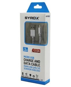 SYROX C17 ( MICRO ) USB ( 2MT ) 2.0A MİKRO SAMSUNG ŞARJ & DATA KABLOSU*320