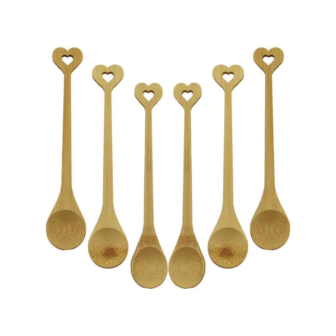 ZHU ZHİ YUAN DMR-8465 ( 6PCS & YUVARLAK & KALP FİGÜR SAPLI  ) AHŞAP BAMBU ( ÇAY KAŞIK ) SETİ*500