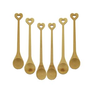 ZHU ZHİ YUAN DMR-8465 ( 6PCS & YUVARLAK & KALP FİGÜR SAPLI  ) AHŞAP BAMBU ( ÇAY KAŞIK ) SETİ*500