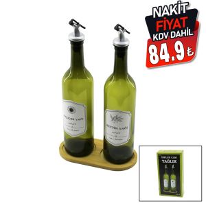 ZNC İNFLUX ( 2 PCS ) ( YEŞİL CAM ) YAĞDANLIK ŞİŞE ( 750ML ) ( AHŞAP BAMBU ALTLIK ) ( PLASTİK KİLİTLİ KAPAK )*18=K