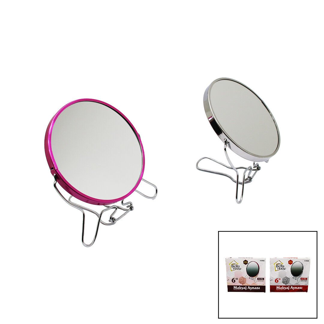 BELLA HOUSE K-0926 K-4528 ( 6'' ) ( YUVARLAK ) METAL ÇERÇEVE & AYAKLI ( ÇİFT YÖNLÜ & BÜYÜTEÇLİ ) MAKYAJ AYNASI*12X8