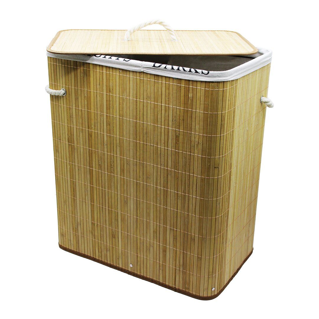 DMR HOME DMR-8543 ( 2 BÖLMELİ İÇ BEZ ) ( BAMBU AHŞAP ) KİRLİ ÇAMAŞIR SEPETİ ( 31.5X52X54CM ) (SEYYAR KAPAK) ( İP KULP )*6