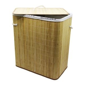 DMR HOME DMR-8543 ( 2 BÖLMELİ İÇ BEZ ) ( BAMBU AHŞAP ) KİRLİ ÇAMAŞIR SEPETİ ( 31.5X52X54CM ) (SEYYAR KAPAK) ( İP KULP )*6