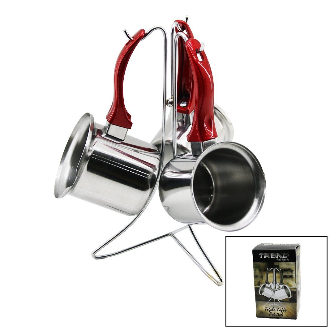 ŞAHANE ( 3LÜ SET ) ( NO-3-4-5 ) ÇELİK CEZVE ( METAL STANDLI ) ( RENKLİ BAKALİT PLASTİK KULPLU )*12