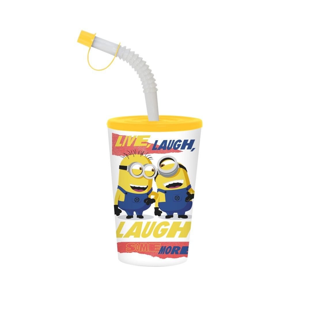 340 CC LISANSLI KÖRÜKLÜ PIPETLI PP BARDAK-SOME MORE MINIONS *36