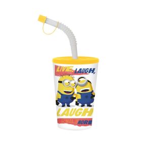 340 CC LISANSLI KÖRÜKLÜ PIPETLI PP BARDAK-SOME MORE MINIONS *36