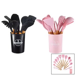 SILICONE UTENSILS DMR-8134 (11PCS+KOVA) SİLİKON MUTFAK SERVİS SET (BAMBU SAP) (KEPÇE-KEVGİR-MAŞA-FIRÇA-SPATULA)*24