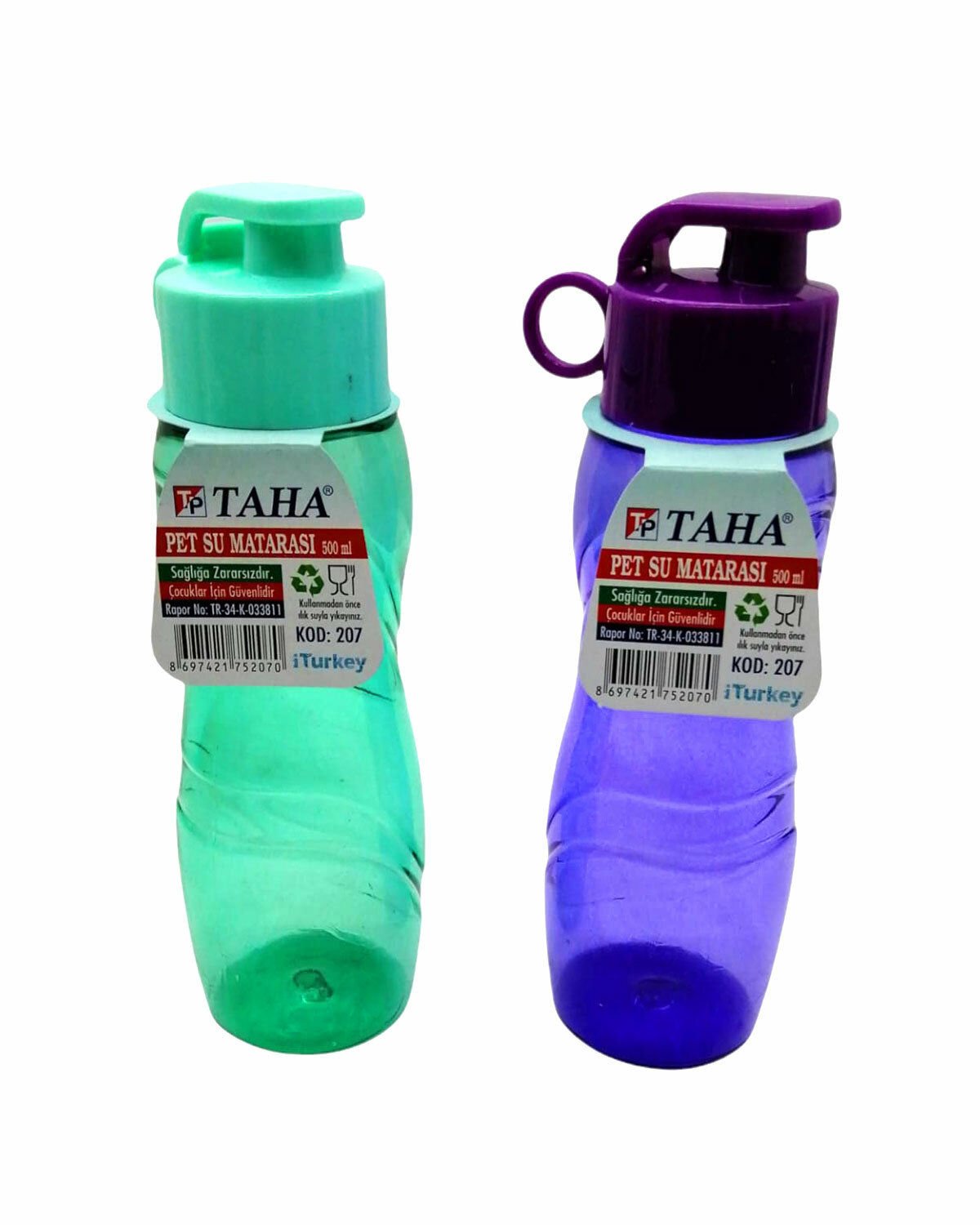 TAHA KOD-207 ŞEFFAF RENKLİ PET SULUK MATARA 500ML*24X1