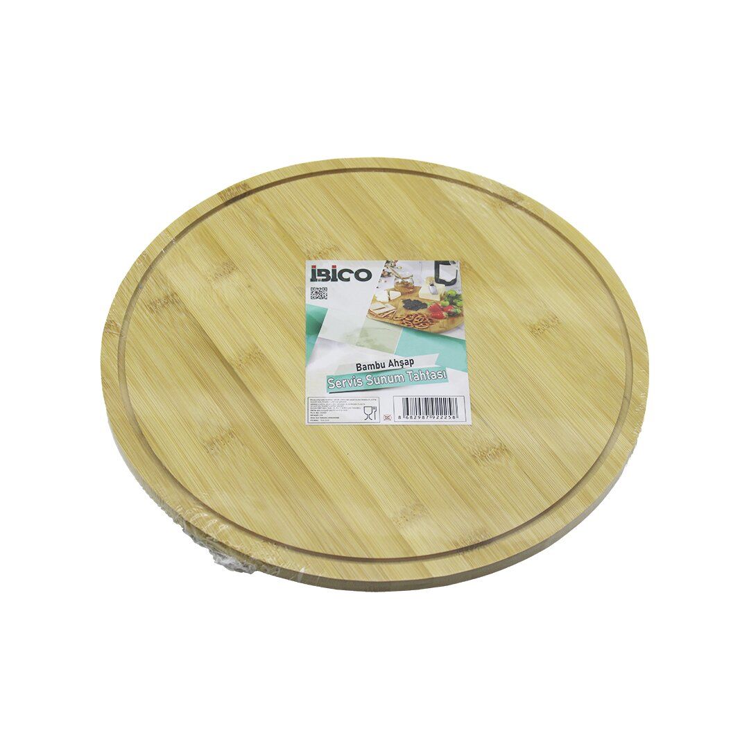 İBİCO İ22-225 ( YUVARLAK=29.7CM ) ( DÖNER TABLALI ) AHŞAP BAMBU SUNUM TEPSİSİ TAHTASI & MİNİ SOFRA ( KANALLI KENAR )*24