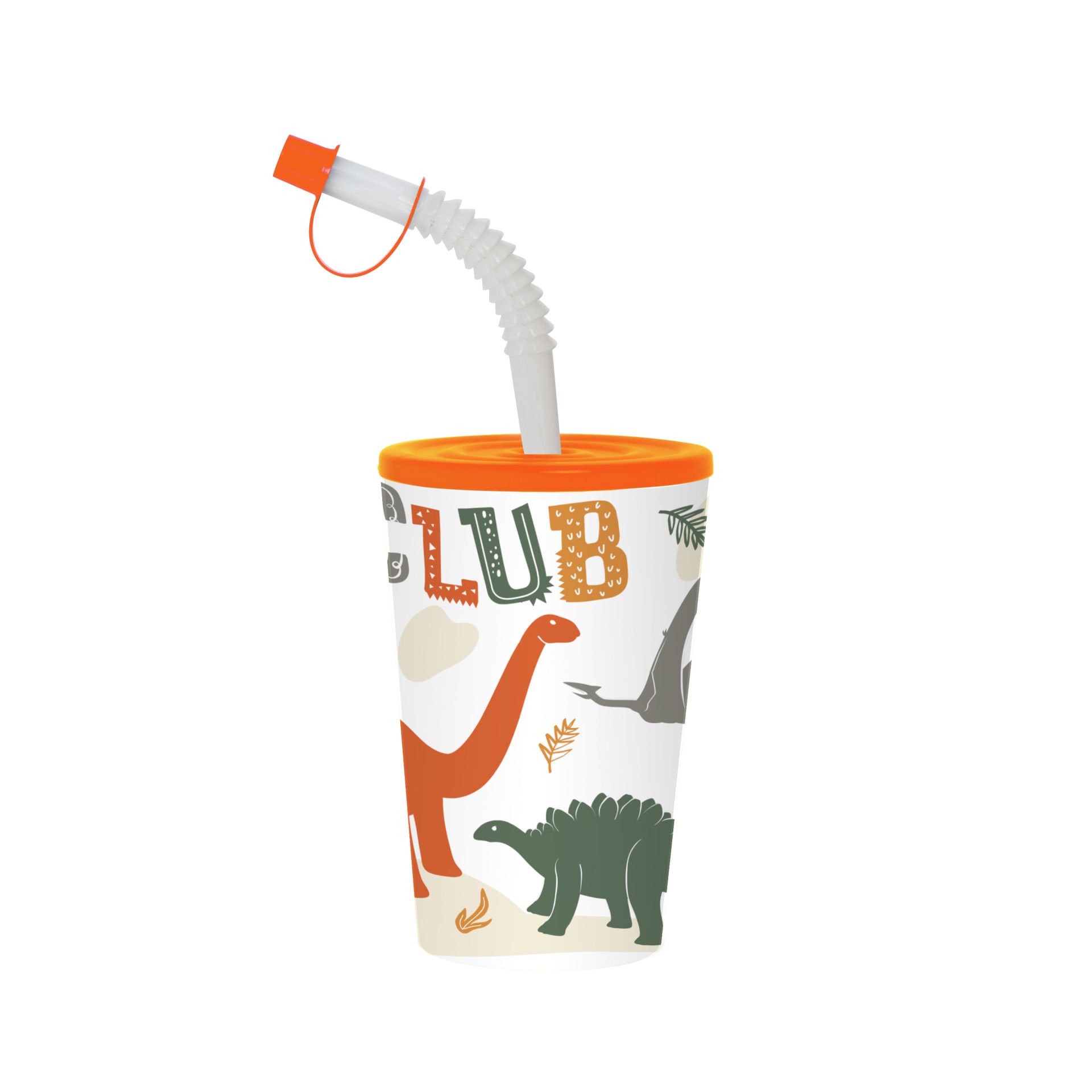 340 CC DESENLI KÖRÜKLÜ PIPETLI PP BARDAK-DINO CLUB *36