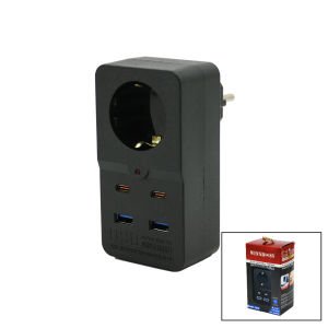 WINBOSS-3438 TERMAL AKIM KORUMALI  ( 1XPRİZ ) ( 2X USB ) ( 2X TYPE-C ) DUVAR TİPİ PRİZ SİYAH ( 10A & 2500W )*64