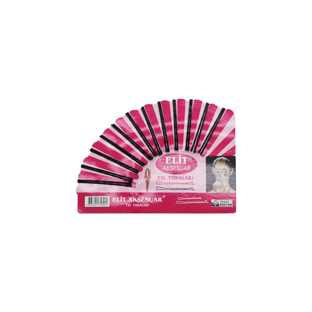 ELİT AKSESUAR ( 24PCS ) SİYAH TOPUZLU TEL TOKA ( YELPAZE KARTLI )*12X140