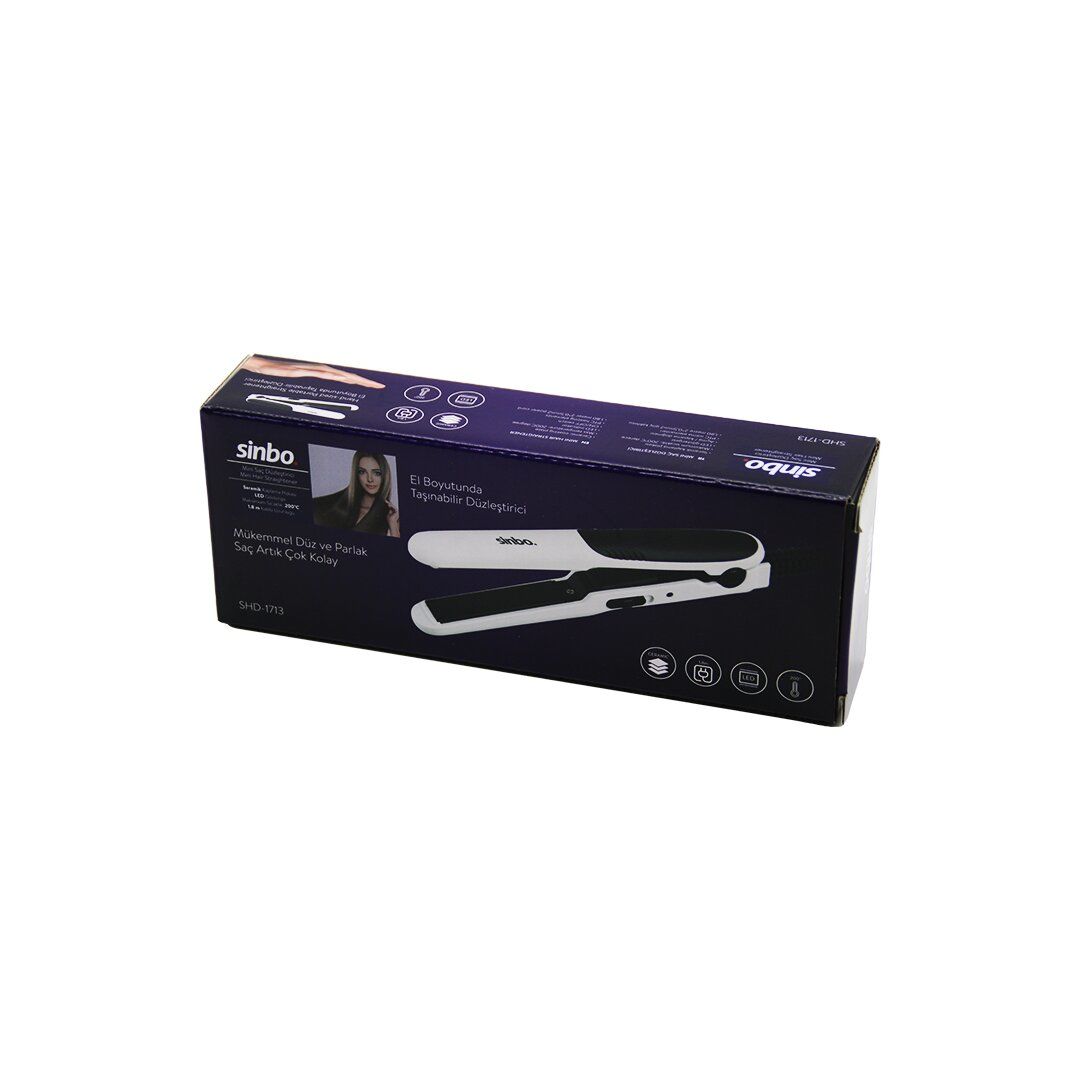 SİNBO SHD-1713 (MİNİ=EL BOYUT) SAÇ DÜZLEŞTİRİCİ CİHAZ (ÇANTA & SEYAHAT) (SERAMİK KAPLAMA) (1.8MT KABLO) (200℃)*24