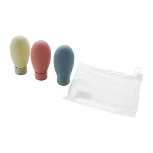 YAKUT-11596 ( 3PCS X 60ML ) SEYAHAT KREM ŞİŞESİ ( RENKLİ SİLİKON HAZNE & PLASTİK KAPAK ) ( ŞEFFAF PVC & FERMUARLI ÇANTA )*12X20