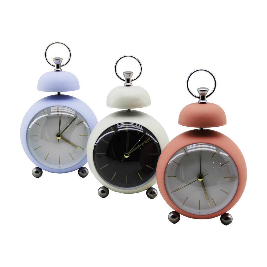 ALARM CLOCK CLKN-2297 (LÜX) (YUVARLAK& TEK KULAK& METAL MİSKET AYAK) MASA ÇALAR SAAT (RENKLİ KASA) (GOLD=ÇUBUK-RAKAM)*36