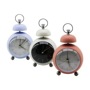 ALARM CLOCK CLKN-2297 (LÜX) (YUVARLAK& TEK KULAK& METAL MİSKET AYAK) MASA ÇALAR SAAT (RENKLİ KASA) (GOLD=ÇUBUK-RAKAM)*36
