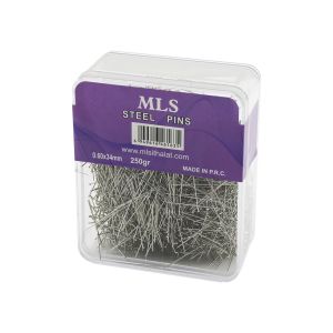 MLS STEEL PINS TOPLU İĞNE ( 0.60X34MM ) ( 250GR ) ( ŞEFFAF MİKA KRİSTAL PLS.KUTULU AMBALAJ )*1X72