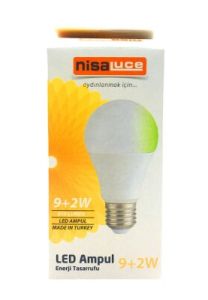 NİSALUC EAMP-074/BY ( 9+2W ) ( E27 ) ( BEYAZ-YEŞİL ) LED AMPUL*10X10