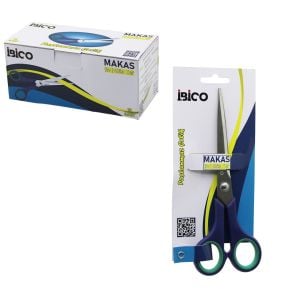 İBİCO İ20-015 ( 6 ½'' & 17.5CM ) ( ORTA ) EV & OFİS MAKAS ( PASLANMAZ ÇELİK ) ( YEŞİL & LACİVERT KAUÇUK KAPLI ERGONOMİK SAP )*12X30