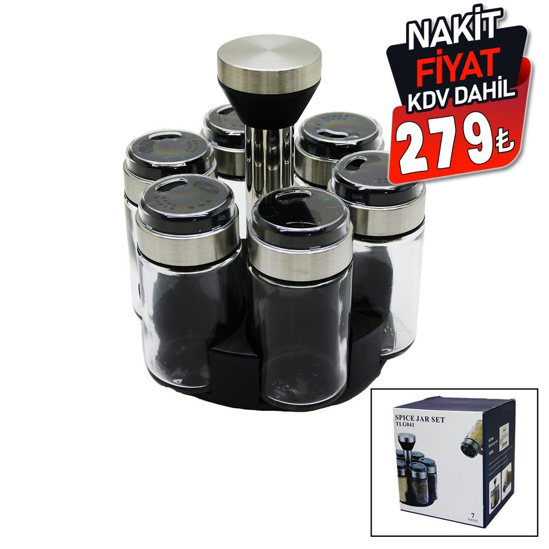SPICE JAR TLG-041 YAKUT-10755 ( 6PCS ) ( YUVARLAK ) CAM & KROM KAPLI KAPAK TUZLUK & BAHARATLIK ( DÖNER STANDLI )*24