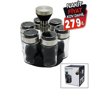 SPICE JAR TLG-041 YAKUT-10755 ( 6PCS ) ( YUVARLAK ) CAM & KROM KAPLI KAPAK TUZLUK & BAHARATLIK ( DÖNER STANDLI )*24