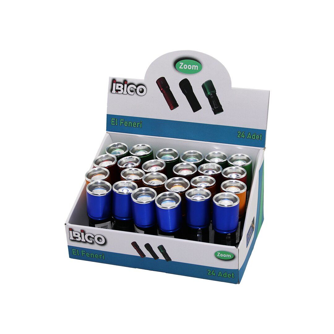 İBİCO İ10-006 ( ZOOMLU ) (MİNİ=9.6CM--10.3CM & ÇAP:3CM) (PİLLİ) EL FENERİ (METAL SİYAH & RENKLİ KASA) (CEP & KEMER ASKILIKLI)*24X10