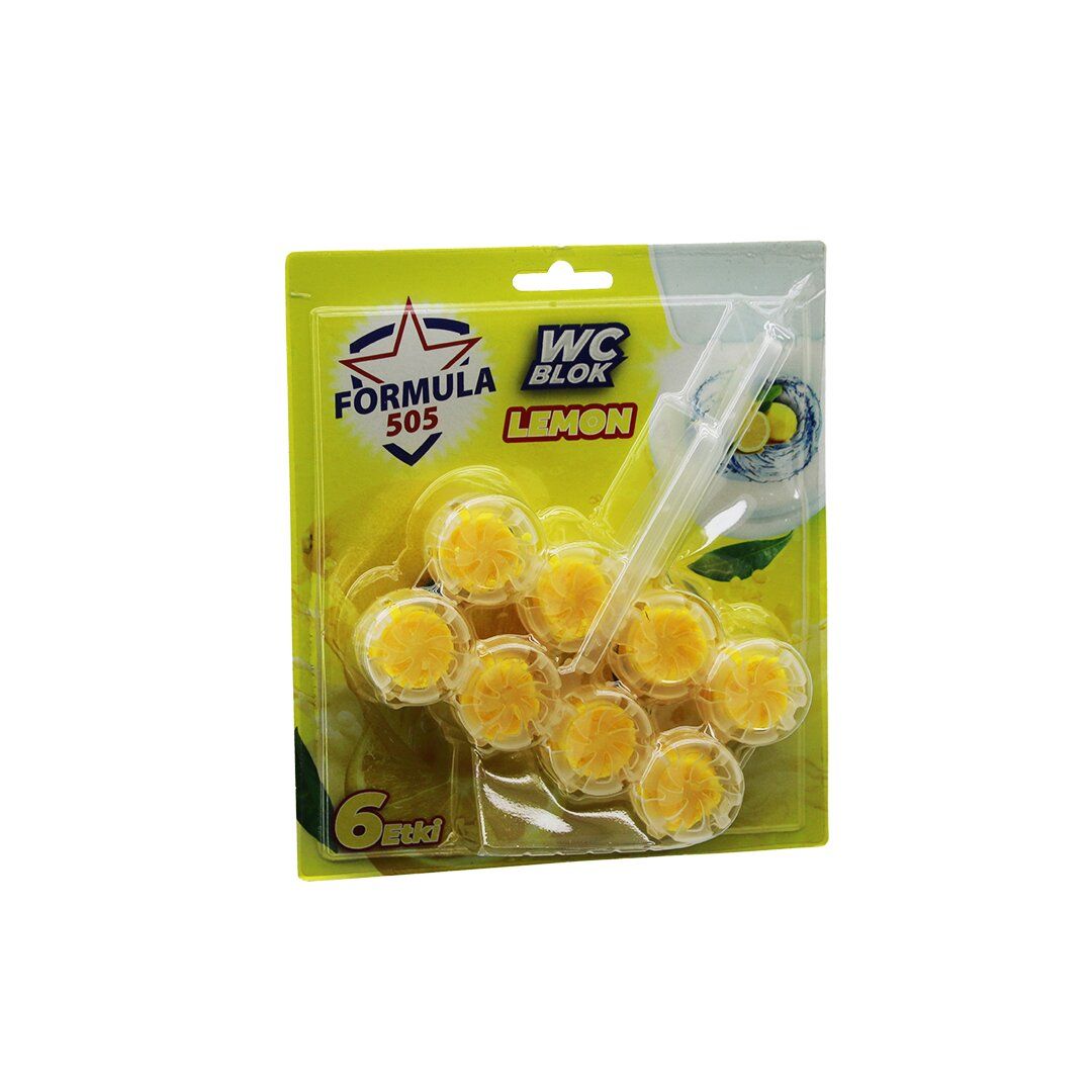 FORMULA 505 (LİMON) (4LÜ X 2PCS) (WC BLOK) (6ETKİ=KİREÇ ÖNLEYİCİ& HOŞ KOKU& KİR GİDER& KÖPÜK& PARLAKLIK) (4 HAFTA) (100GR)*12=K