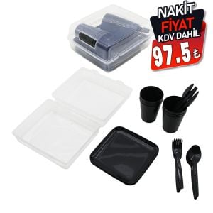TİMEX TİM-126 ( 32PCS ) PİKNİK SETİ (ANTRAİT GRİ PLS.) (6-TABAK-6-BARDAK-6-ÇATAL6-KAŞIK-6-BIÇAK+( 2 BÖLMELİ ŞEFFAF PLS.ÇANTA)*12=K