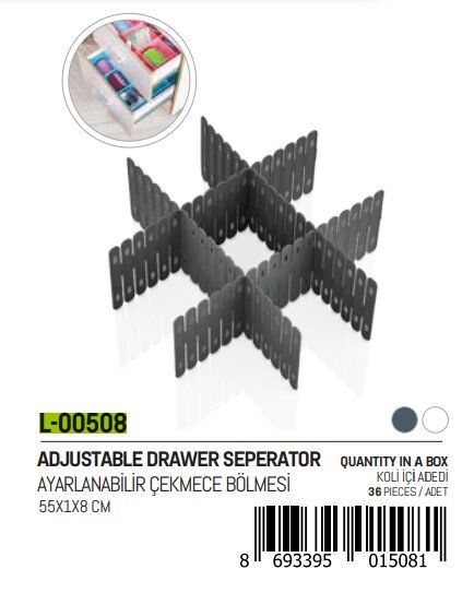 QLUX L-00508 ( 3PCS ) ( 55X10CM ) PRATİK ÇEKMECE BÖLMESİ ( PLASTİK ) ( MAKAS İLE KESİLİP İSTENEN ÖLÇÜ AYARLANABİLİR )*36