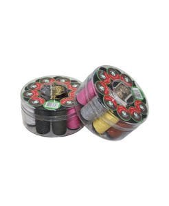 FAMİLY ( YUVARLAK KUTU ) DİKİŞ MAKARA İPLİK SETİ ( İĞNELİ ) ( PLASTİK KUTULU )*10X18