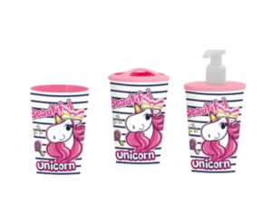 DESENLİ 3 LÜ PLASTİK  BANYO SETİ - UNİCORN TAVALI *8